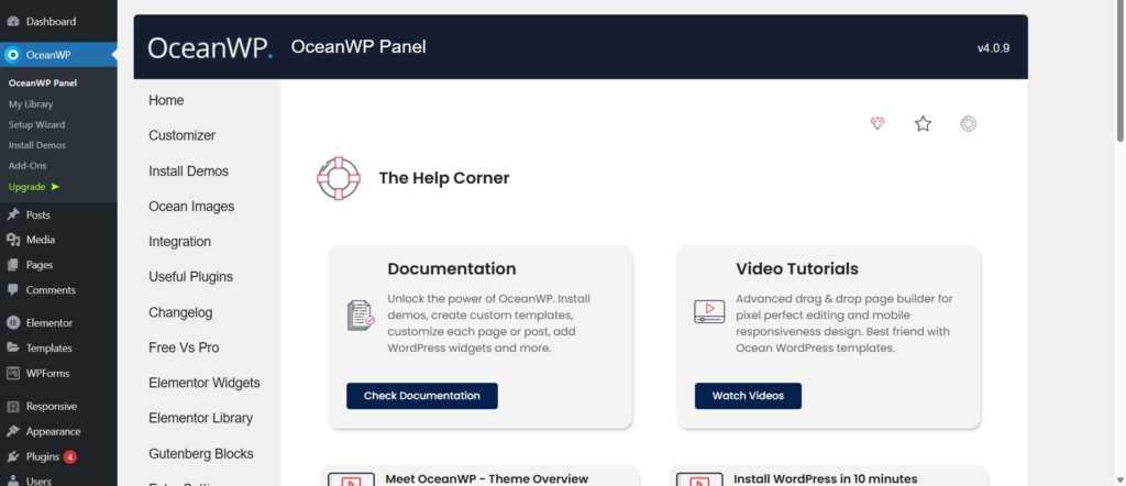OceanWP Panel